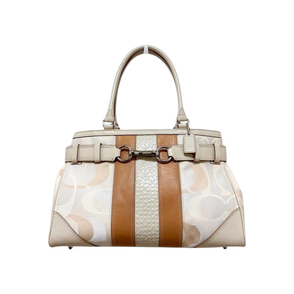Coach‎ Hamptons Carryall Tote Bag Cream Ivory Optic Canvas Leather F13338